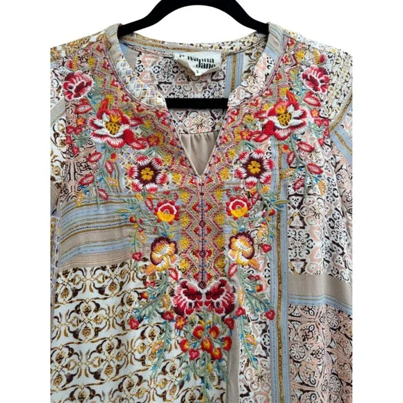 Savanna Jane Boho-Chic V Neck Embroidered T-Shirt Dress 100% Rayon Size S - Picture 3 of 16